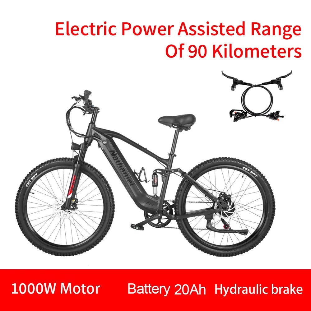 SYR03 1000W Electric Mountain Bike – 48V 27.5" Dual Battery highlighting long-lasting battery life - Electric Mountain Bike by Tech Nova Hub