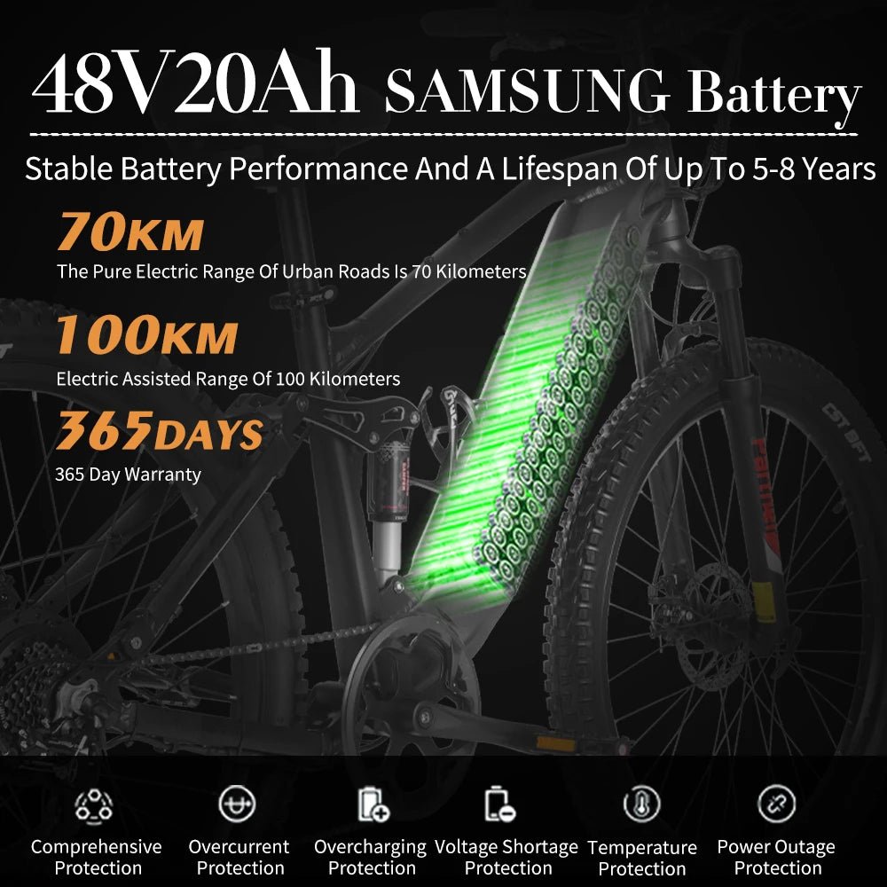 SYR03 1000W Electric Mountain Bike – 48V 27.5" Dual Battery equipped with long-lasting battery life - Electric Mountain Bike by Tech Nova Hub