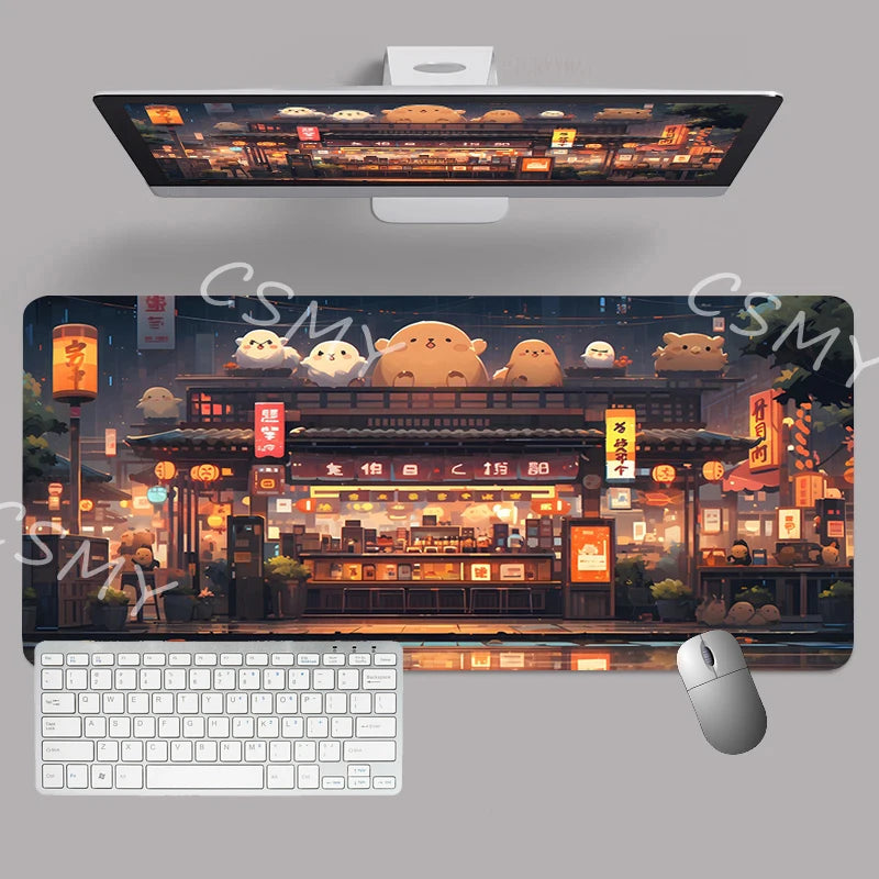 XXL Japanese Aesthetic Gaming Mouse Pad – Desk Mat including energy-efficient LED lighting - Tech accessory by Tech Nova Hub