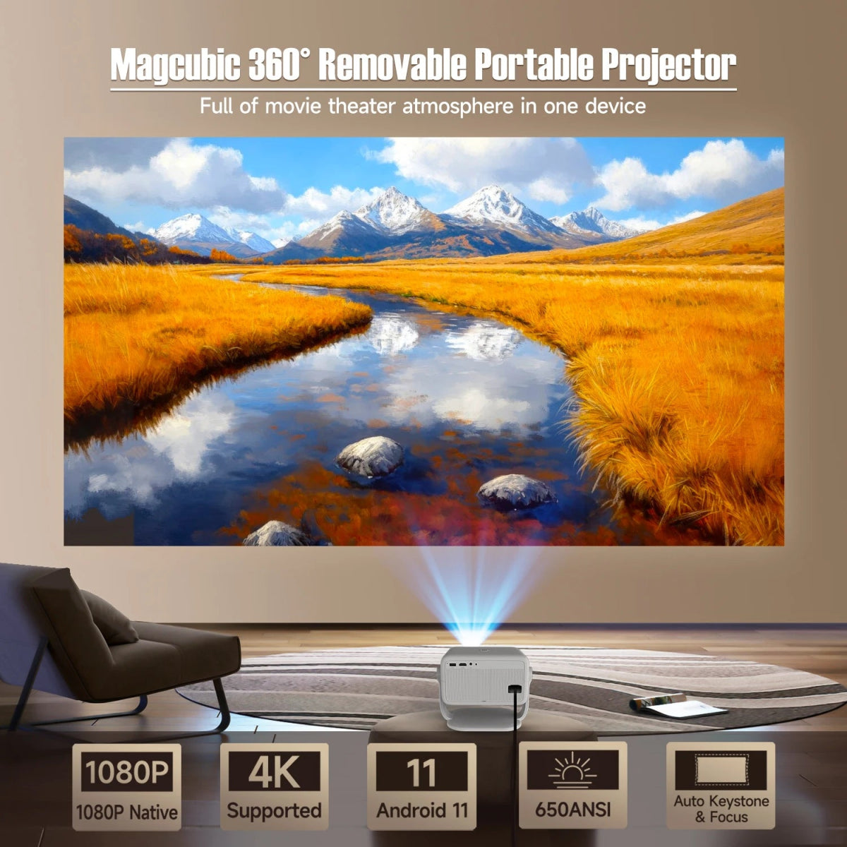 Magcubic L018 1080P Smart Projector with Auto Focus including ultra HD 4K resolution - Electronics by Tech Nova Hub