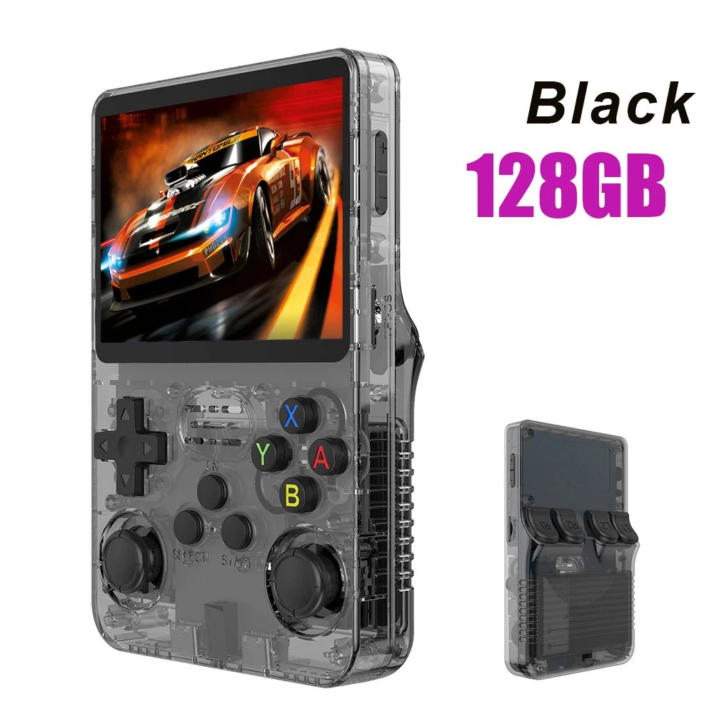 R36S Retro Handheld Game Console 128G highlighting portable and lightweight design - Handheld Gaming Console by Tech Nova Hub
