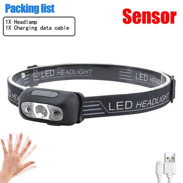 Rechargeable LED Headlamp | USB Sensor Torch featuring waterproof protection - LED Headlamp by Tech Nova Hub
