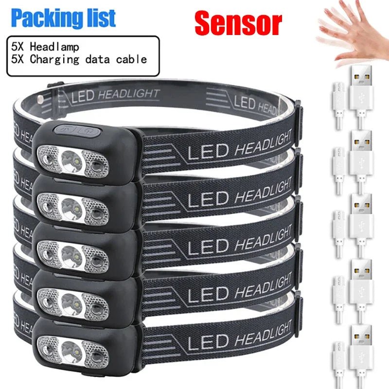 Rechargeable LED Headlamp | USB Sensor Torch equipped with waterproof protection - LED Headlamp by Tech Nova Hub